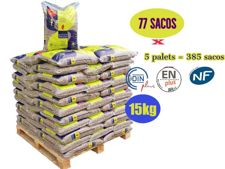 Pellet Asturias, 5 pallet da 385 sacchi da 15 kg