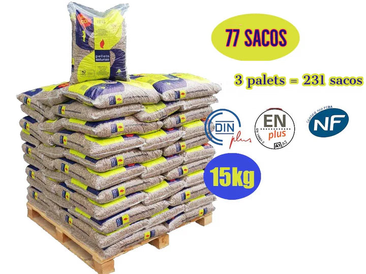 Pellet Asturias, 3 pallet da 231 sacchi da 15 kg