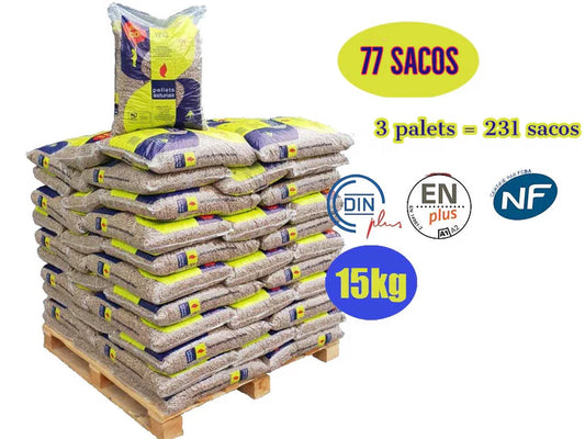 Pellet Asturias, 3 pallet da 231 sacchi da 15 kg