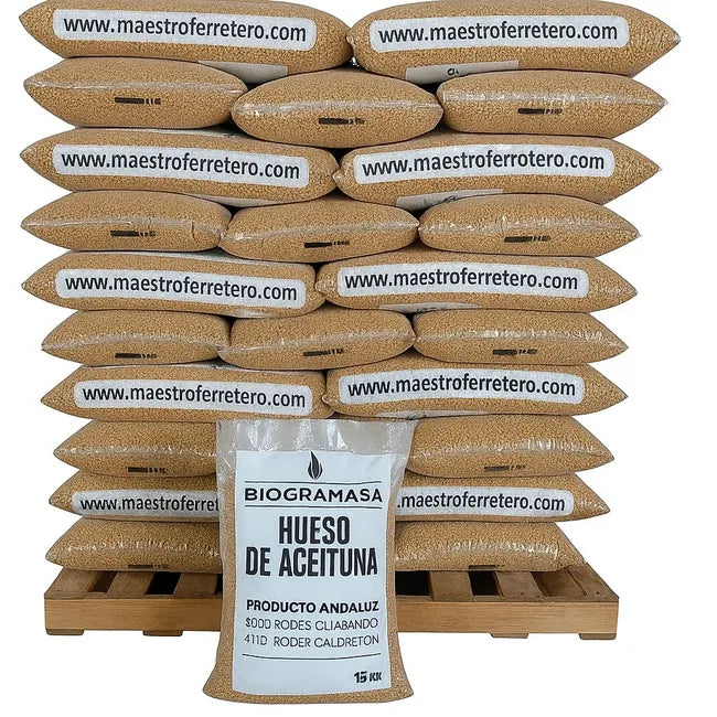 Biogramasa, pallet da 77 sacchi di nocciolino di oliva da 15 kg
